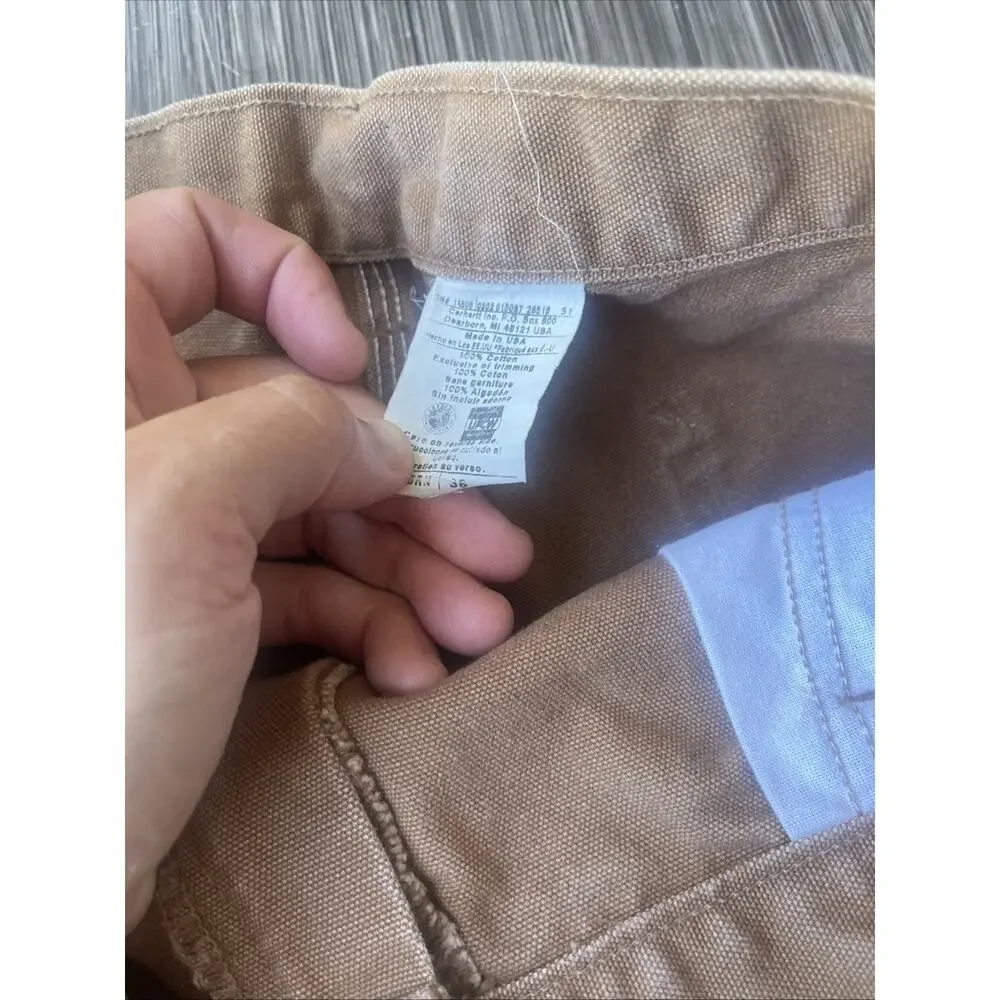 VTG Carhartt B25 Tan Canvas Carpenter Shorts Sz36 Faded Work Skater Grunge USA